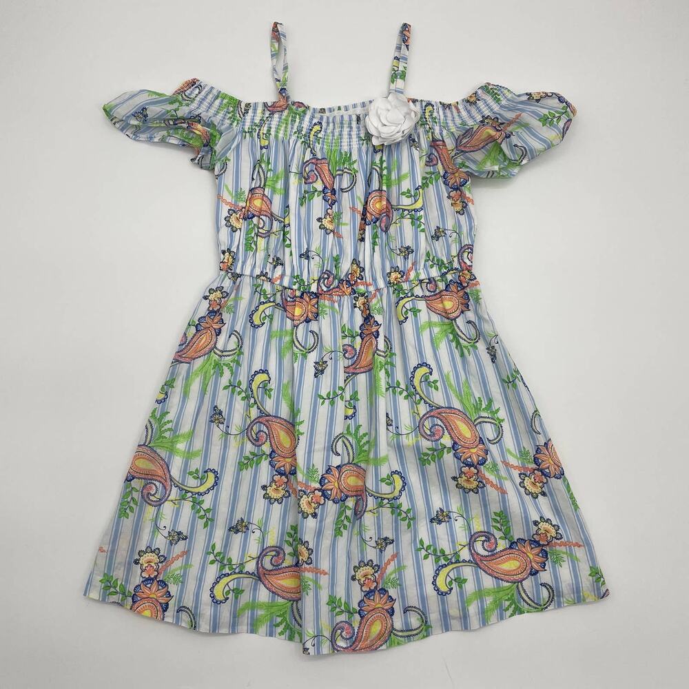 JANIE AND JACK Dress Girls Sz 10 Colorful Cold Off Shoulder Cotton Summer